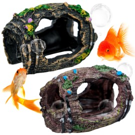 2 PCS Broken Barrel Aquarium Decorations, Caves Hide Hut Fish Tank Ornaments, Shipwreck Theme Landscaping Hideouts Accessories
