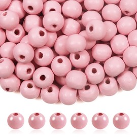 TOAOB 10 mm 300 Pieces Wooden Beads Round Natural Light Pink Wooden Beads Crafts for DIY Handmade Decorations Jewellery Crafts Making