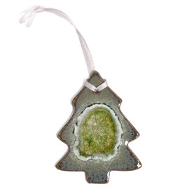 Dock 6 Pottery Pine Christmas Tree Ornament with Fused Glass, Jungle Green