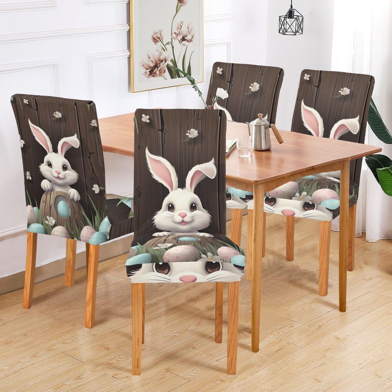 JUMBEAR Easter Cute Rabbit Chair Covers for Dining Room 2PCS,Stretch