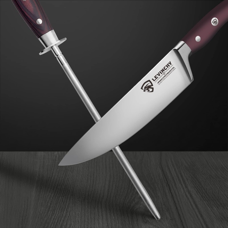 LEVINCHY 10 inch Honing Steel with Pakkawood Handle, Knife Sharpener