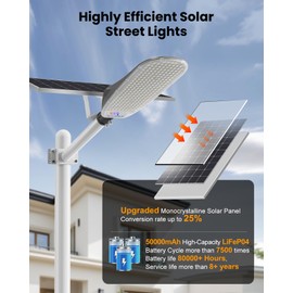 12000W Solar Street Lights Outdoor Commercial Waterproof IP67 - 400,000LM Motion Sensor LED Security Light with 40,000mAh Battery, Dusk to Dawn Solar Powered Flood Lights for Parking Lot/Yard/Driveway