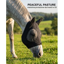 UEAVOID Maschera Cavallo Anti-Mosche 1 pezzo, Protezione UV, Traspirante, con Orecchie. Vestibilità Confortevole per Pascolo & Equitazione, Difesa Insetti e Irritazioni.