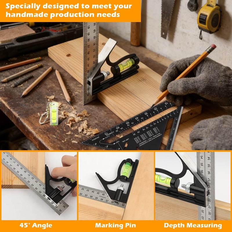 Combination Square Woodworking Ruler 7inch Carpenter Square Wood Working Tools