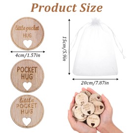 MBAIYO 150pcs Wooden Pocket Hug Token Set, Little Heart Round Pocket Hugs Keepsake with 3 Organza Bags for Funeral Favors Memorial Gifts Celebration of Life Favors