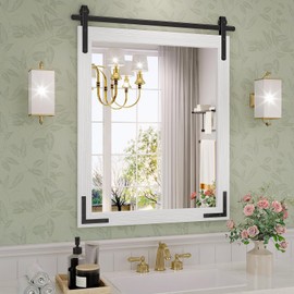 JIINGYO Farmhouse Bathroom Mirror, 24x32 Inch White Vanity Mirror for Wall, Wood Framed Rustic Mirror Rectangular Wall Decor Mirrors for Entryway Living Room Bedroom