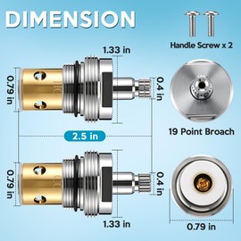 Enhon Hot Cold Stem Compatible with Kohler 6N-7H and 6N-7C, Compatible with Kohler Tub and Shower Faucets, for 2 Handle Bathroom Faucets, Brass and Chrome