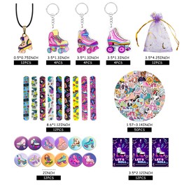 122 PCS Roller Skate Party Favors Skating Party Supplies with Key Chains Button Pins Stickers Rubber Bracelets for Hip Hop Disco 80s 90s Themed Party (style 2)