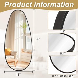 JJUUYOU Irregular Wall Mirror Asymmetrical Bathroom Mirrors for Wall Black Aluminum Alloy Vanity Mirror Metal Framed Mirrors Horizontal or Vertical Hanging for Bedroom Living Room 39" X 18"