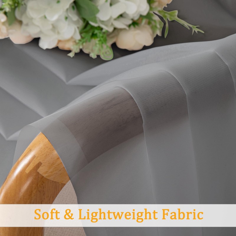Gwine Charcoal Grey Sheer Kitchen Curtains 36 Inch Length, Light