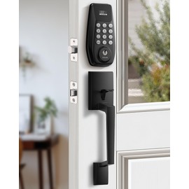 DESLOC C100 Keyless Entry Door Lock with Handle Set, Smart Deadbolt Lock for Front Door with 2 Keys, Auto Lock, 100 PIN Codes, Passage Mode, IP54 Waterproof, 12 Months Battery, Black