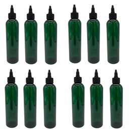 Natural Farm - Botellas de plástico Cosmo verde de 8 onzas, paquete de 12 botellas vacías recargables, sin BPA, aceites esenciales, aromaterapia, tapa superior giratoria negra, fabricada en los Estados Unidos