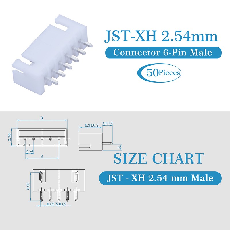 CQRobot JST XH 2.54mm Pitch 6-Pin Electronic Connectors IC Male