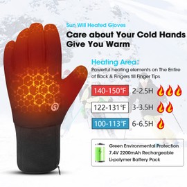 Sun Will Heated Cycling Gloves Touch Screen Thermal Gloves Anti-slip Windproof Winter Warm Black Gloves for Driving Skiing Motorbiking Running Hiking Gardening for Men Women