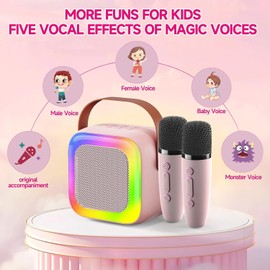 SECULEAD Mini Karaoke Machine for Kids Teen Adults with 2 Wireless Microphones and LED Lights, Bluetooth 5.3 Connectivity, Toys for Party, Home, Gifts for 4 5 6 7 8 9 10 11 12+ Years Girls Boys