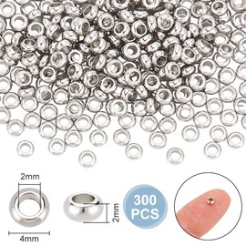 UNICRAFTALE 300Pcs Rondelle Beads Stainless Steel Spacer Beads 4mm Flat Round Bead 2mm Hole Disc Loose Bead Smooth Metal Beading for Bracelet Necklace Jewelry Making