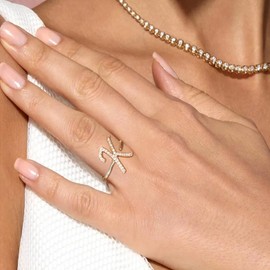 Holamonte Letter E Ring 18K Gold Plated Adjustable Jewelry Gifts for Women Wife