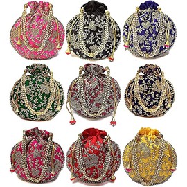 Flyingasedgle Handicrafts and jewellery Designer Women Potli Bags or Wristlets or rajasthani batwa for Wedding & Parties, Best for gifting (Pack of 1 Potali)