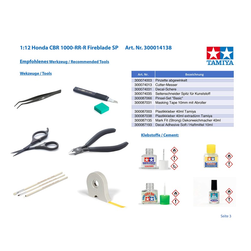 Tamiya 1/12 Motorcycle Series No. 138 Honda CBR 1000RR-R FIREBLADE