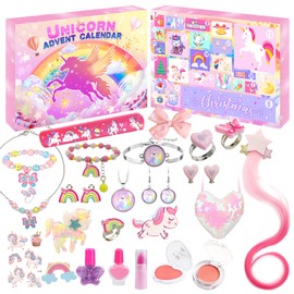 Advent Calendar Cosmetics Children Girls 2024 Christmas Calendar 24 Fashion Jewellery Make-Up Beauty Calendar Like Unicorn Jewellery Earrings Hair Accessories from 3-12 Years Girls