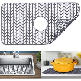 Sink protectors for kitchen sink |16"18"19"24"26"28"29"silicone sink mat| Silicone Kitchen Sink Mat Grid for Bottom of Farmhouse Stainless Steel Porcelain Sink(26"x 14" Center Drain Gray)