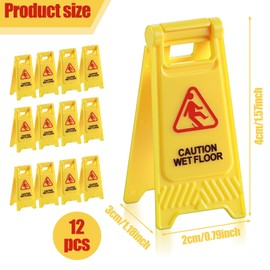 TIESOME 12 Pcs Yellow Mini Caution Wet Floor Signs, Double Sided Safety Warning Sign Mini Traffic Sign for Indoor Outdoor Use