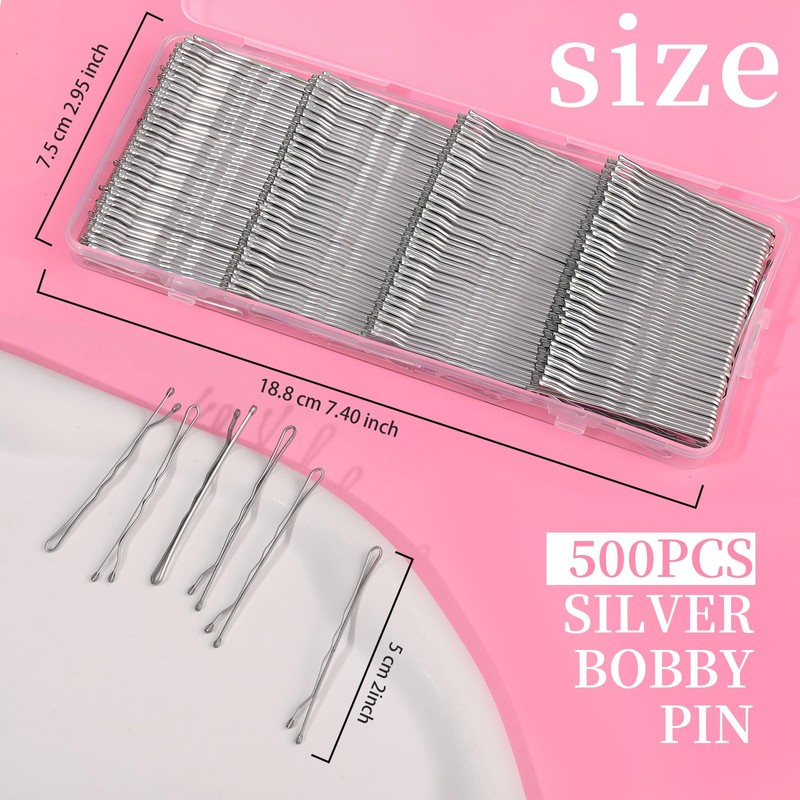 500Pcs Bobby Pins, Silver Bobby Pins for Gray Hair 2inch