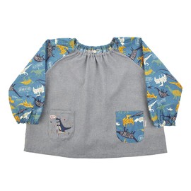 Kusuguru Japan KSM204-01 Dinosaur Pattern Kids Smock Blue 39.4 inches (100 cm), blue