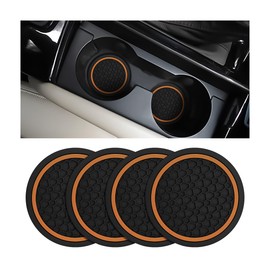 Mandark 4PCS Car Cup Holder Coasters, 2.75 Inch Non-Slip Insert Water Bottle Holder Pads, Dustproof Automotive Interior Accessories Mat, Universal for Vehicles, Trucks, RVs and More (Black/Orange)