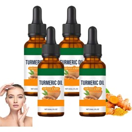 Aceite de cúrcuma para aclarar la piel - Aceite facial iluminador con Vitamina E, Hidratante profundo, Aceites esenciales iluminadores, Antienvejecimiento, Calma la piel, para rostro y cuerpo (4Pcs)