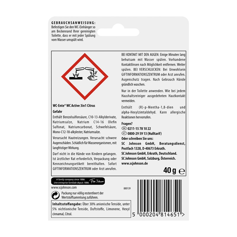 Toilet Duck Active 3in1 Original Citrus Pack of 6 x