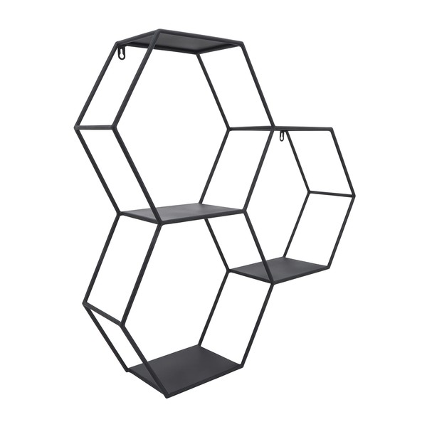 Sagebrook Home 26" Hexagon Wall Shelf - Black Iron Hexagonal