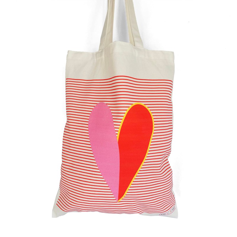 Wee Blue Coo Breton Stripe Love Heart Cotton Tote Reusable