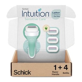 Maquinillas de afeitar Schick Intuition para mujeres con piel sensible | 1 maquinilla de afeitar y 4 repuestos de hoja de afeitar Intuition con aloe o