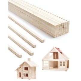 Benvo 50 Pieces Balsa Wood Sticks Square Wooden Dowels Unfinished Hardwood Strips Natural Long Woodcraft Sticks Batons for DIY Crafts Model Making (1/4 x 1/4 x 11.8 Inch)