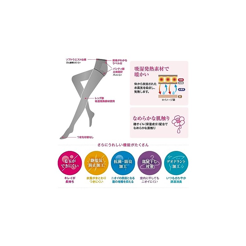 Gunze SABRINA Women's Tights, Warmth, Moisture Absorbent, Heat Generating, Anti-pilling,
