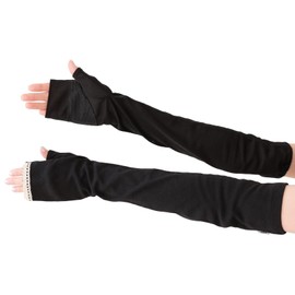 Ave UV Gloves, Long Length, UV Protection, Cotton, Mesh, UV Protection, Arm Cover, Present, With Gloves Case, Elastic hem lace cuffs (Black)