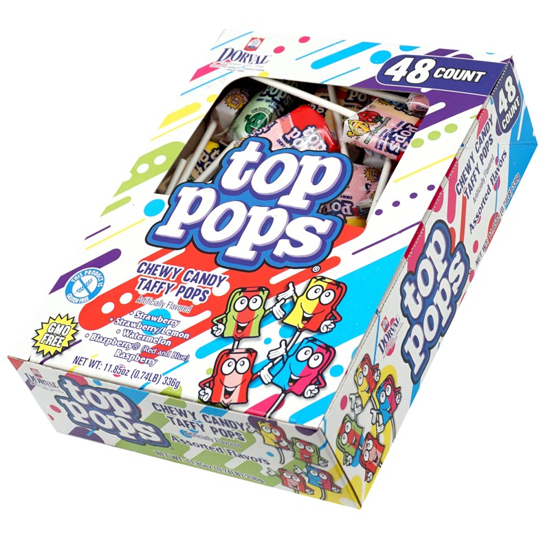 Top Pops Taffy Pops, 48 Pack, 4 Assorted Fruit Flavor