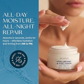 Skin 2.0 Hidratante Facial De Día Y De Noche Con Ácido Hialurónico Y Colágeno: Probado Por Dermatólogos, Hidratante, Antienvejecimiento, Belleza Limpi