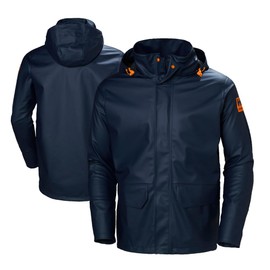 Helly-Hansen Workwear Gale Men’s Waterproof Rain Jacket - Heavy-Duty PU Polyester Windbreaker - Packable Hood & Hem - 590 Navy - XX-Large