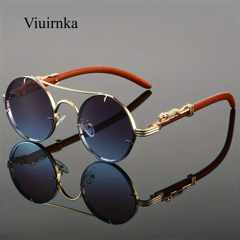 Trendy Circular Metal Glasses Featuring Gradient Polycarbonate Lenses - Comes
