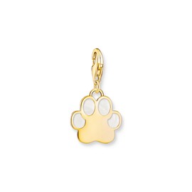 THOMAS SABO 2014-427-39 Women's Charm Pendant Dog Paw with White Cold Enamel Gold-Plated 925 Sterling Silver 750 Yellow Gold Plated Cold Enamel, One size, Sterling Silver, None