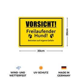 Strobo Vorsicht Freilaufender Hund Sign, 20 x 30 cm, Made From Sturdy PVC Hard Foam Board, 3 Mm, Caution Against The Dog Sign With UV Protection, Pack Of 3