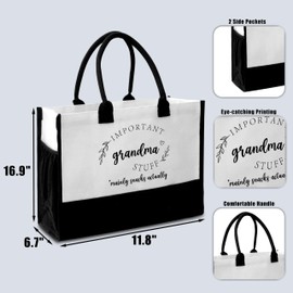 seclate Grandma Gifts, Gift for Grandma, Retirement Birthday Gifts Tote Bag with Pockets, Reusable Beach Gift Bag for Travel Shopping Grocery - A16