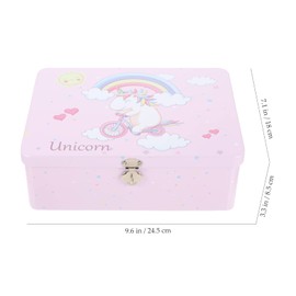 Ipetboom Kids Storage Tin Metal Tin Box Rectangular Empty Tinplate Box with Lock Unicorn Piggy Bank Treasure Boxes Decorative Jewelry Keepsakes Box for Kids Girls Women