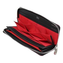 Neu Interesse 3390 Neu Interesse Long Wallet, Round Zipper, Garcon-Shaped Coin Purse, Men's, Large Capacity, Honeycell, Genuine Leather, Leather, 04: Red x Black