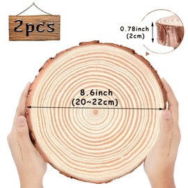Huixinue Wooden Discs 2 Pieces 20-22 cm Wooden Log Discs Undrilled Tree Disc, Tree Discs 15 mm Thick, for DIY Crafts Wooden Discs Wedding Centrepieces Christmas Decoration Tree Disc