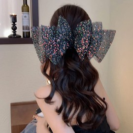 JKQBUX Lolita Large Hair Bow Clips Glitter Spangle Bow tie Hair Pins Beads Bowknot Clips Barrette for Women Girls Party Wedding