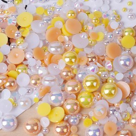 Niziky 1100PCS Flatback Pearls and Rhinestone, Mixed Size 3mm-10mm AB Color Resin Rhinestones Half Pearls for Crafts, 30g Half Round Flatback Pearls Rhinestones for Nail Face Art Crafts