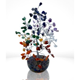 DOJA Barcelona 7 Chakra Tree of Life Decoration with Crystal Stones Small Tree of Life Minerals Stones Orgonite Base Feng Shui Gemstones Healing Stones Tumbled Stones Tree of Life Stone Chakra Stones